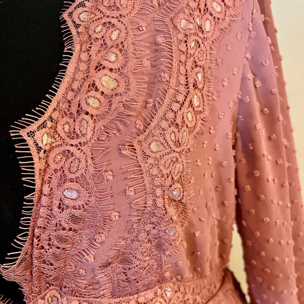 Lulu's Dusty Rose Lace Long Sleeve Dress - Picture 5 of 6